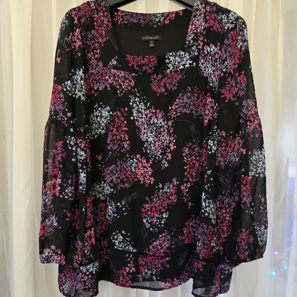 Lane Bryant Black and Pink Floral Top